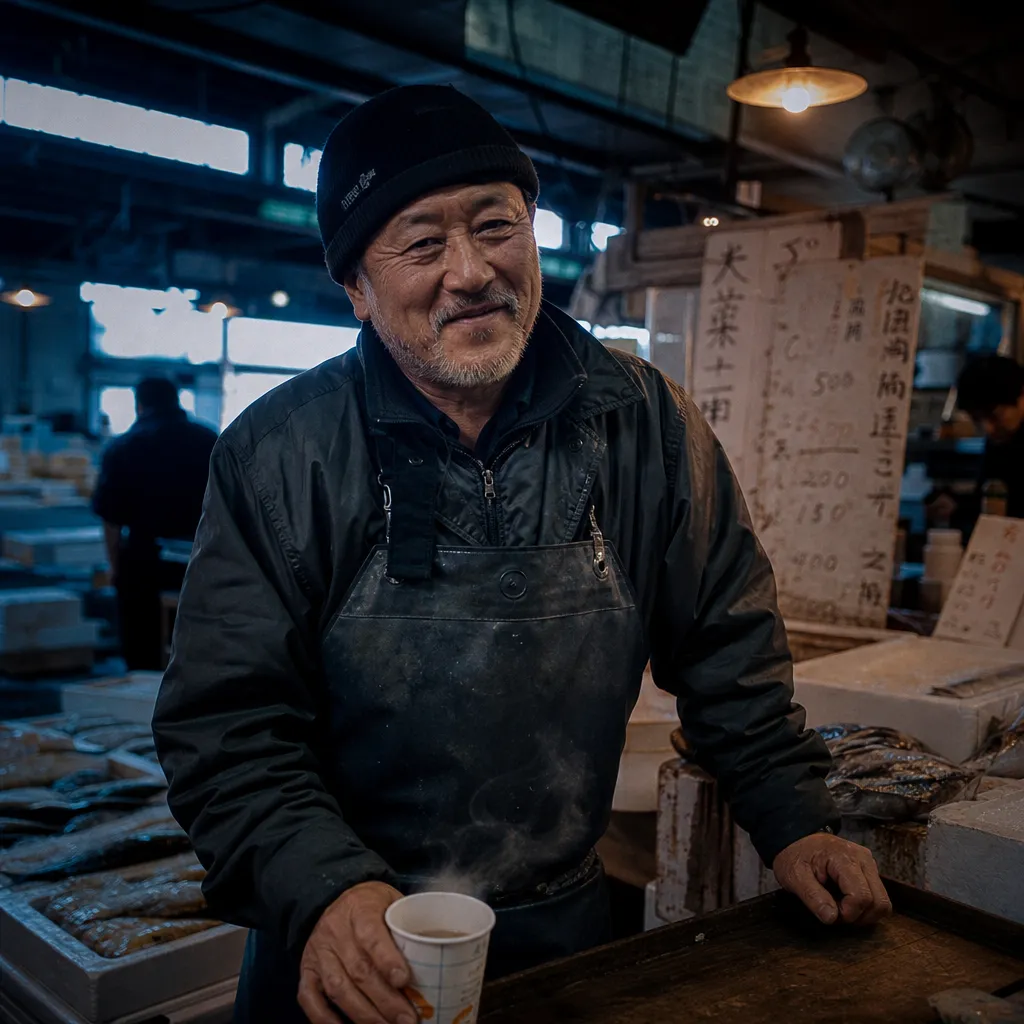 Pre-dawn Tokyo fish market candid portrait generated with ChatGPT Images 2.0