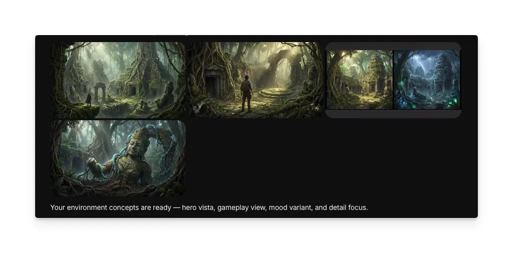 Generated game environment concept art showing a detailed level design