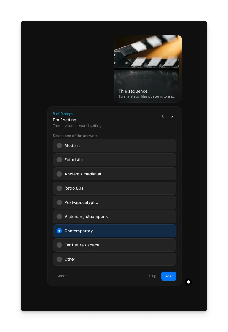 Output effects selection screen in Morphic title sequence workflow