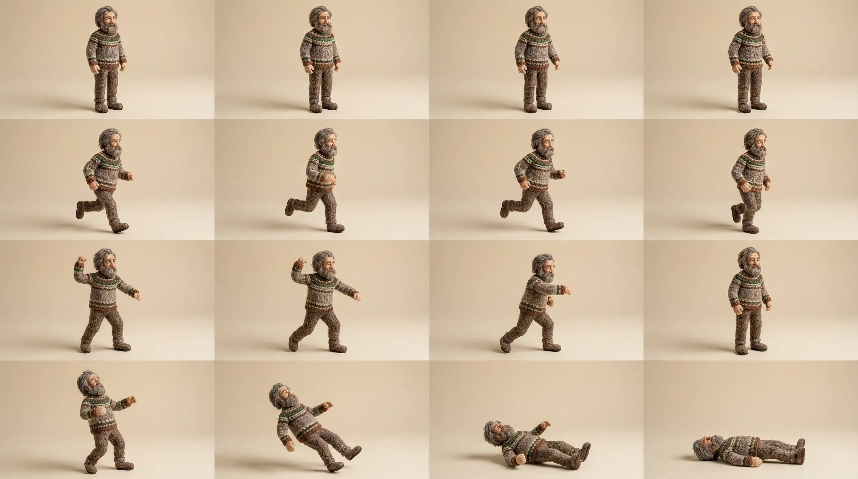 Generated sprite sheet showing all animation cycles arranged in a grid
