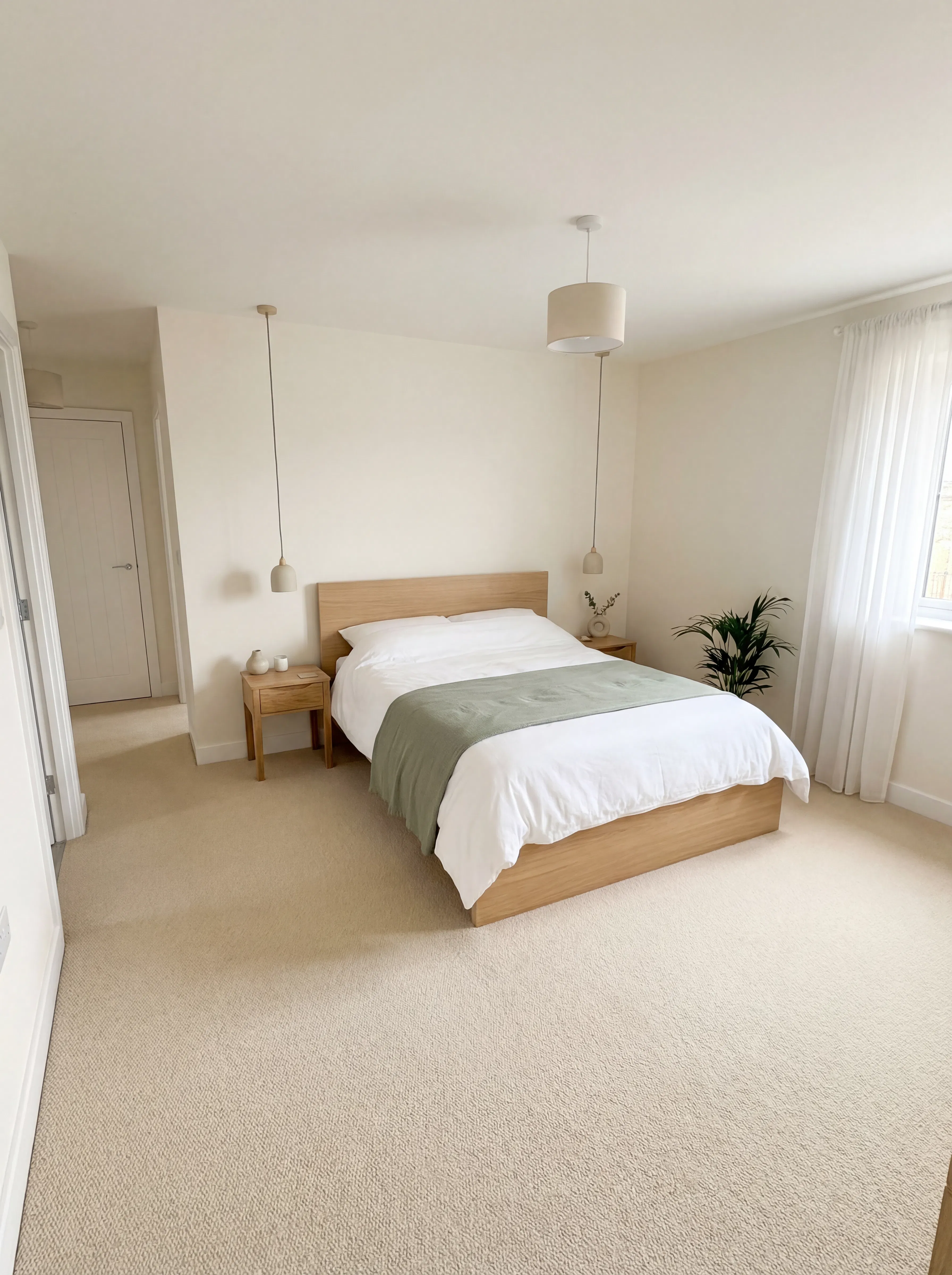 Photorealistic bedroom render generated from floor plan