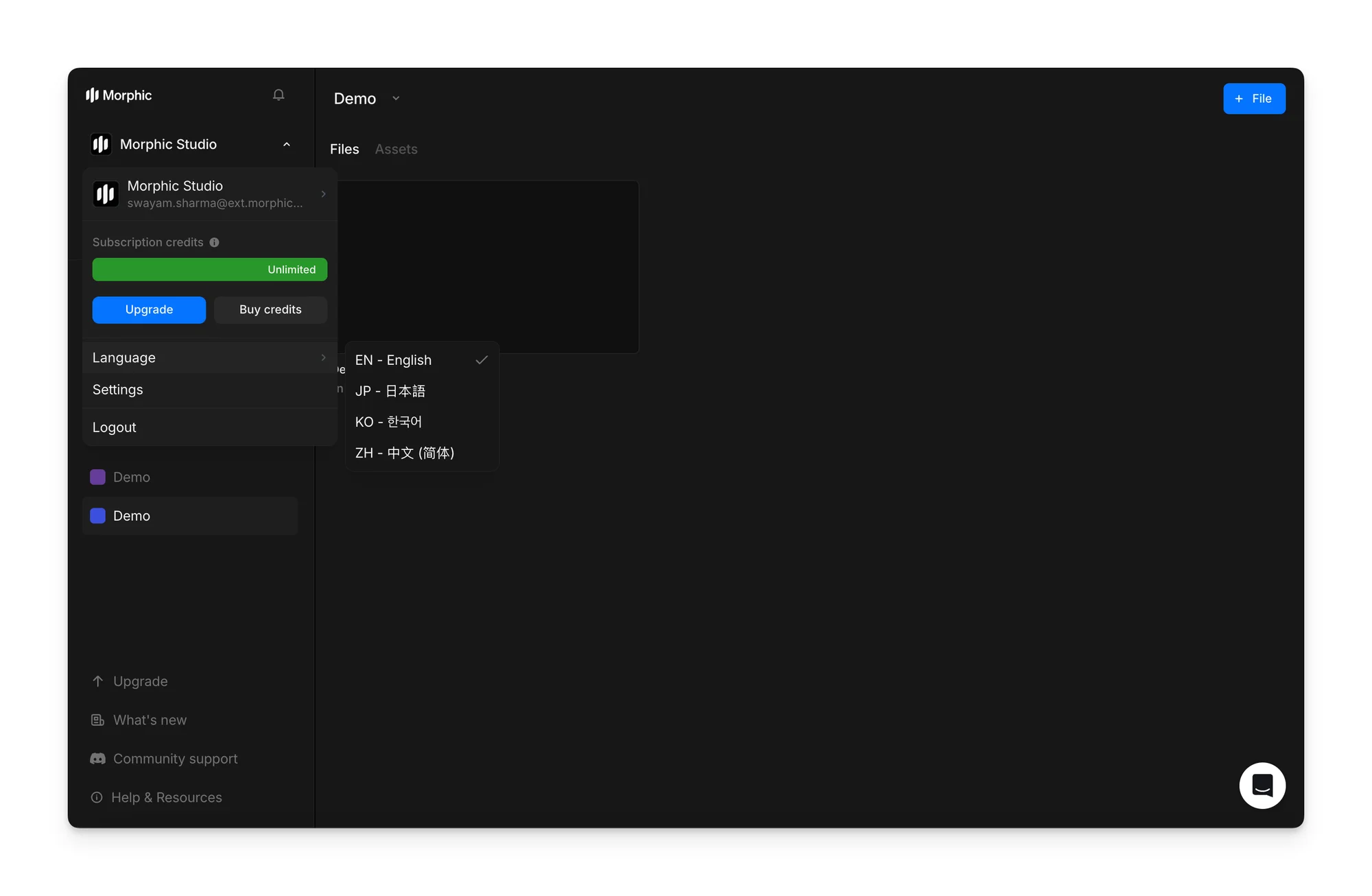 Language selection dropdown
