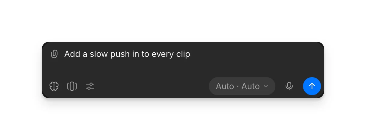 The Copilot prompt box in Compose with a camera-move request typed in