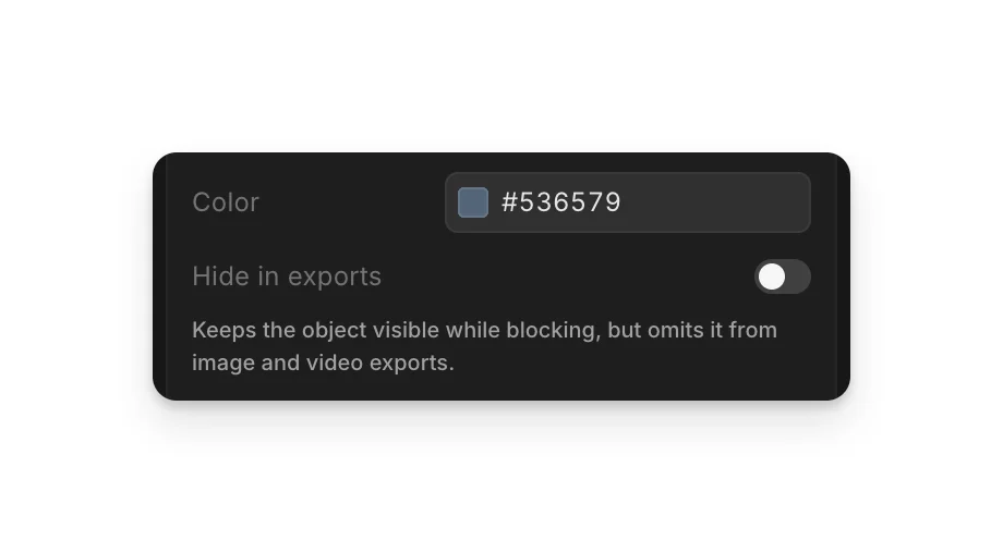 The Color field and the Hide in exports switch