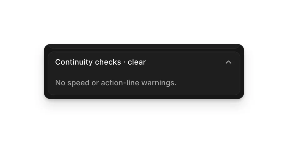 Continuity checks · clear, with no speed or action-line warnings