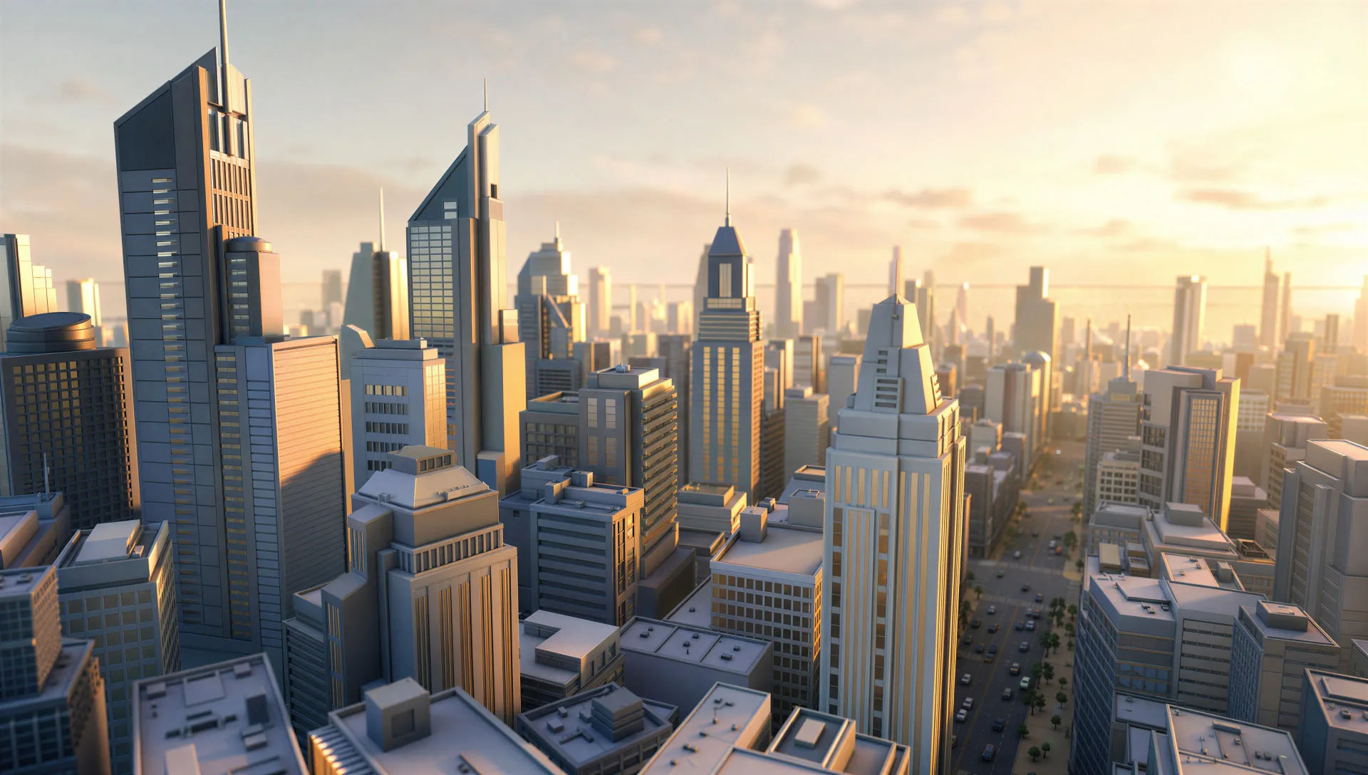 A 3D animated cityscape