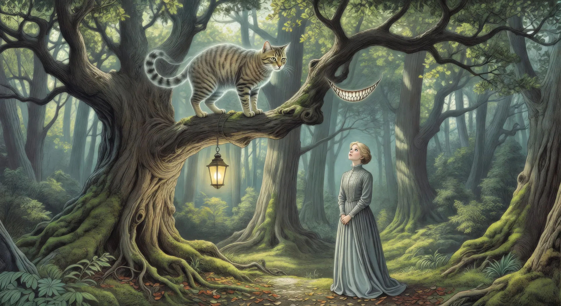 The Cheshire Cat fading on a branch