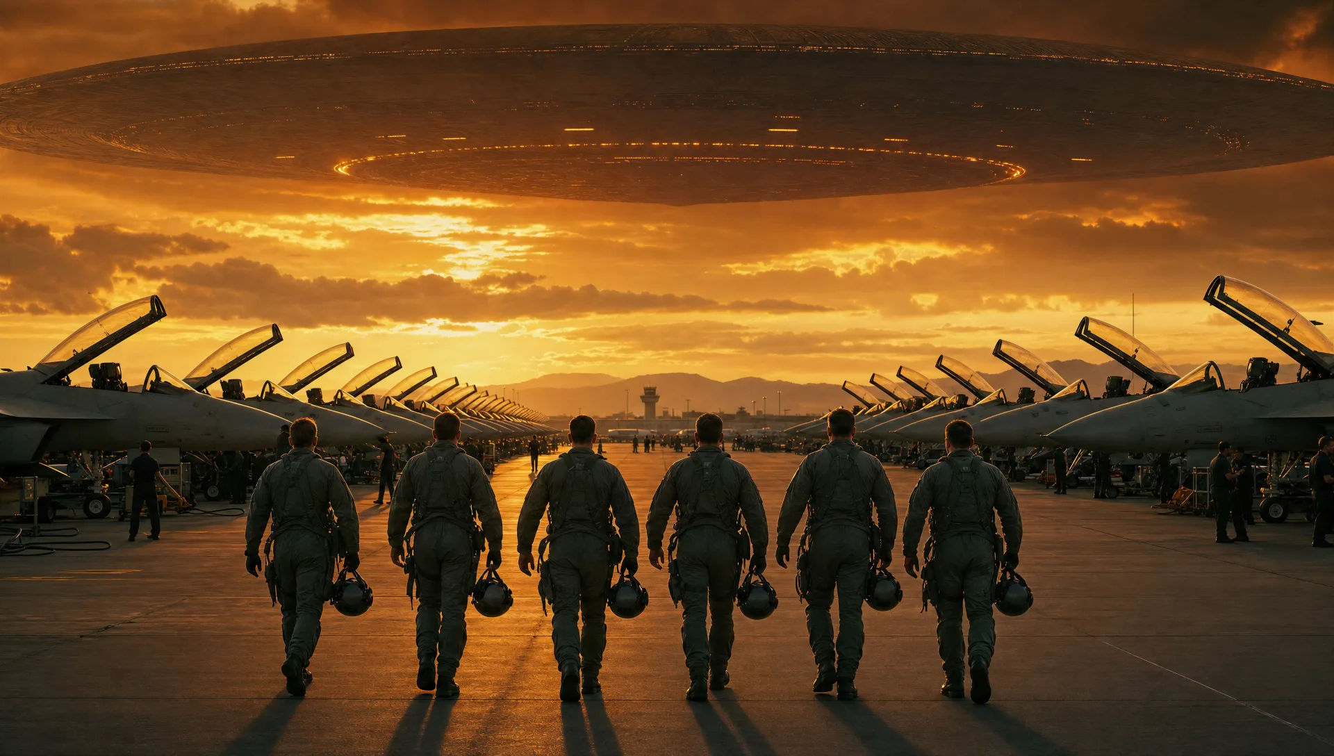 Air base flight line under mothership glow
