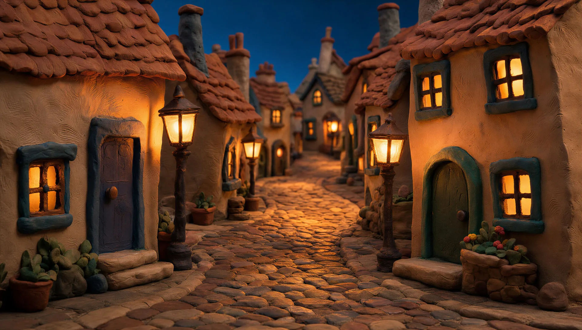 A handmade clay village street