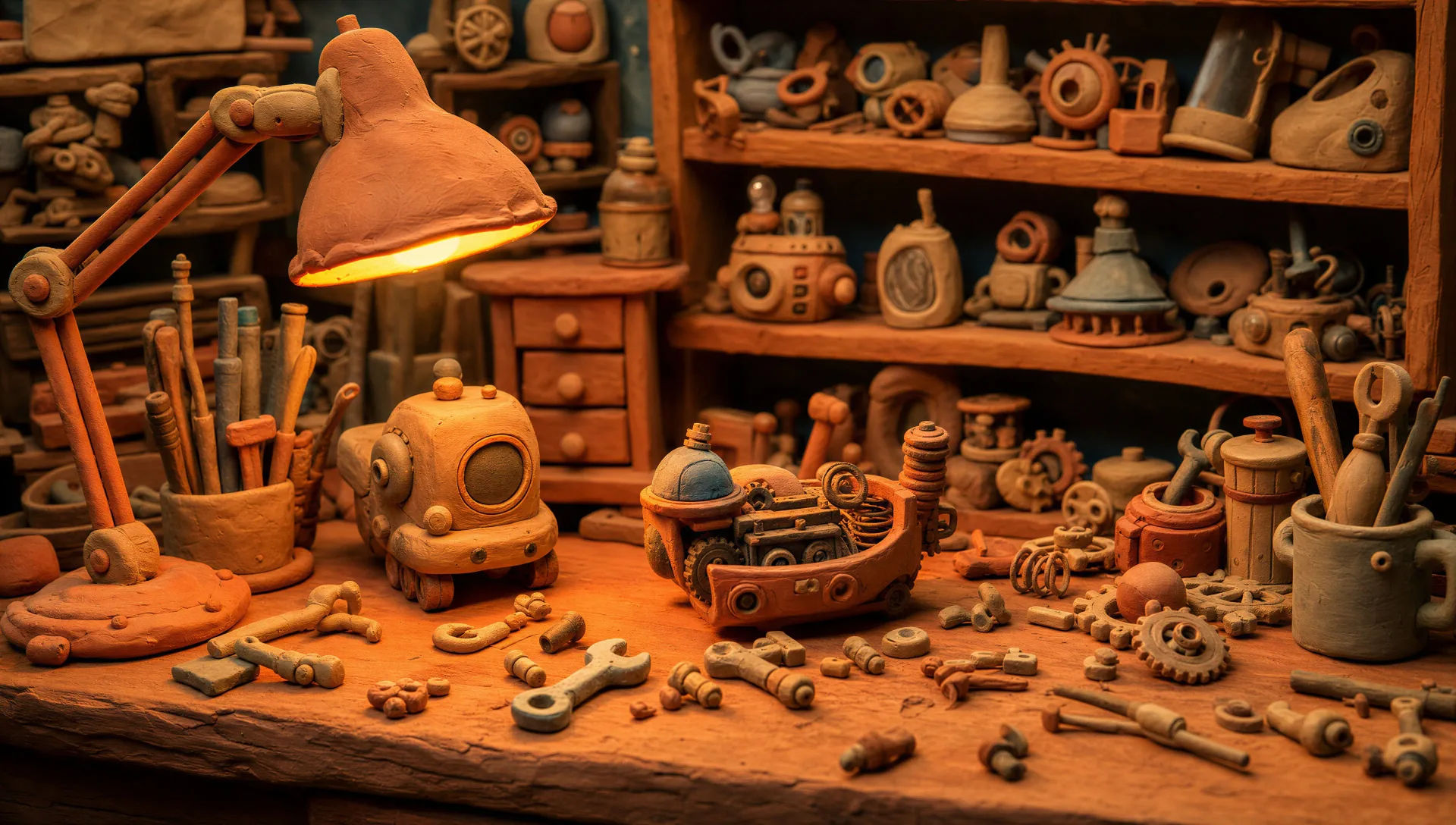 A cluttered clay workshop