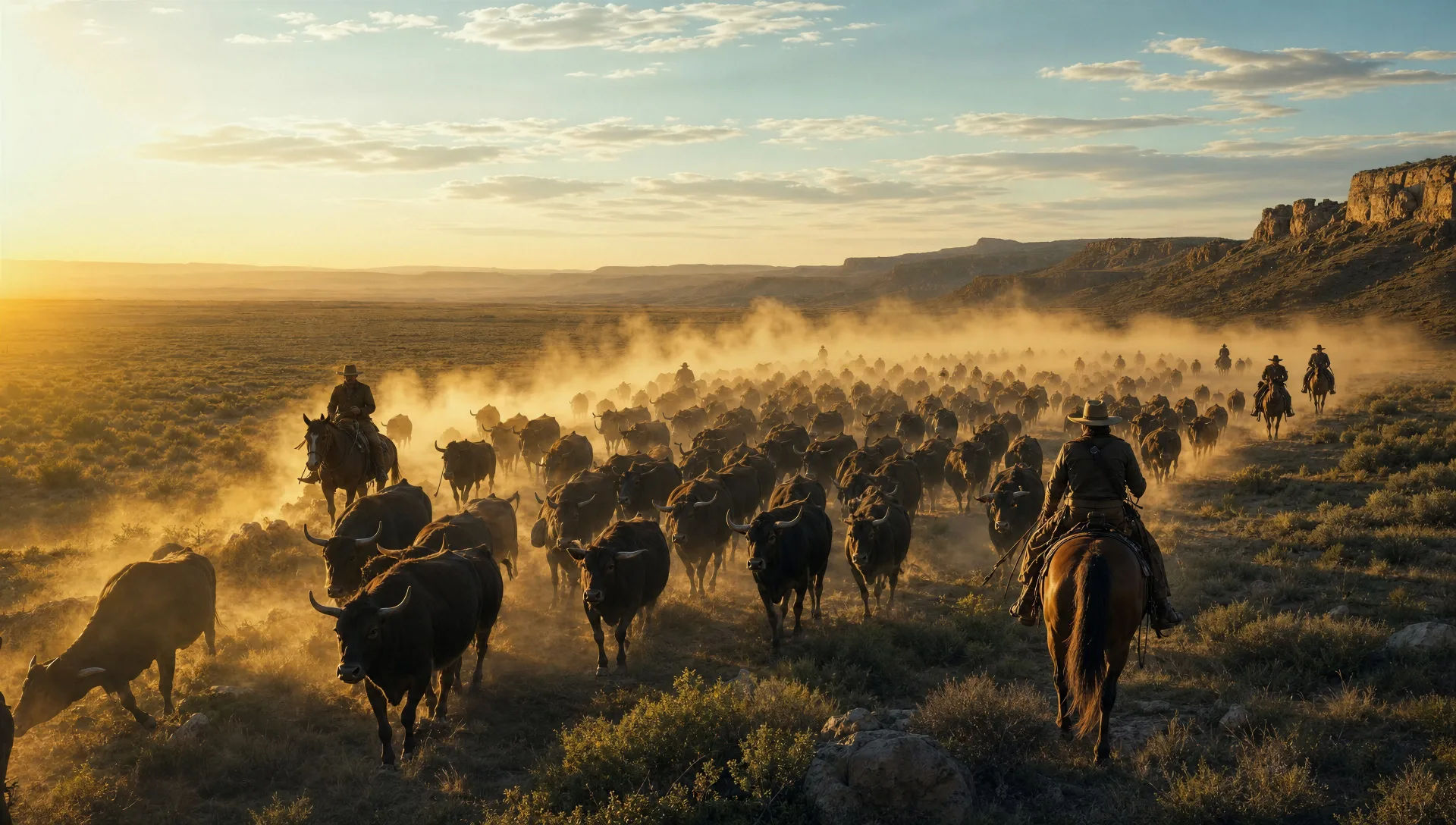 Cattle drive at golden hour