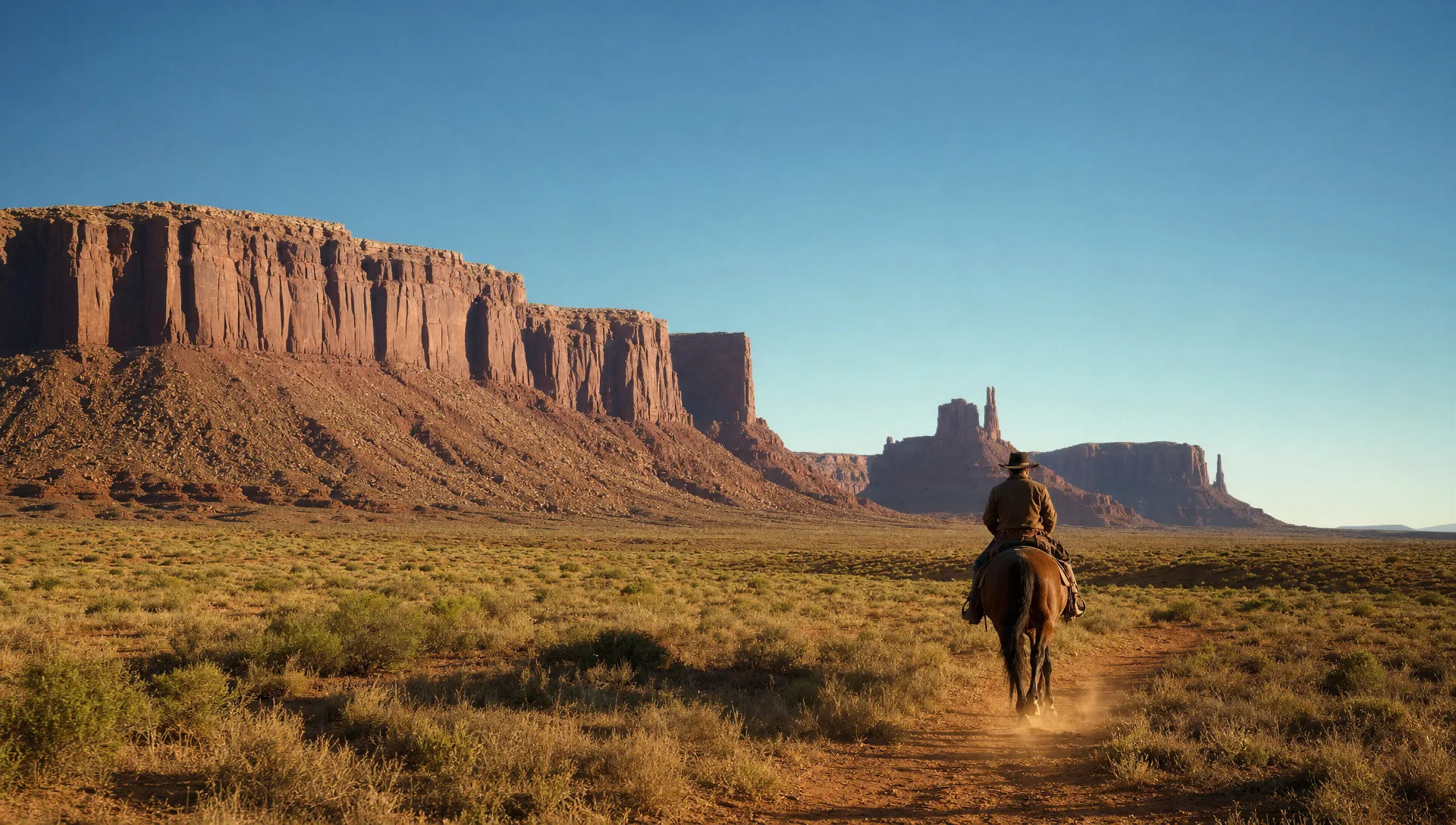 Lone rider on a desert mesa