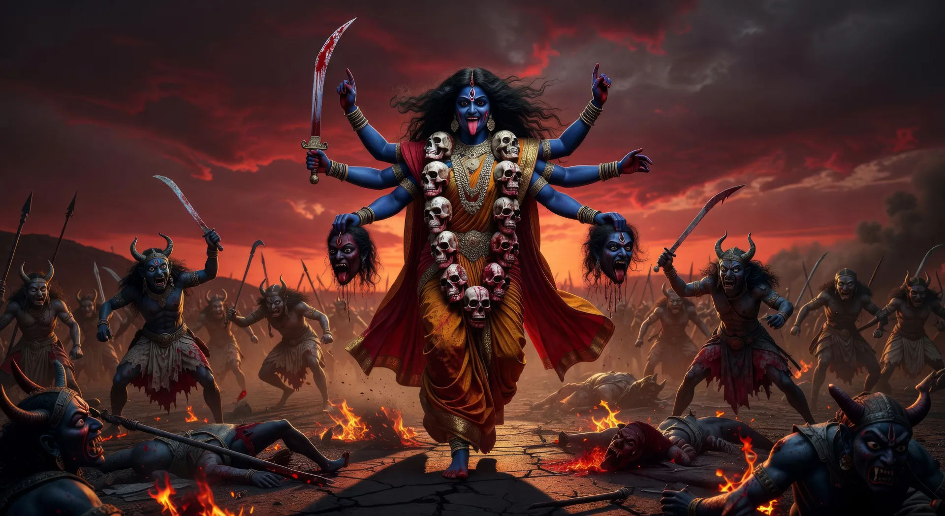 Kali emerges on the battlefield