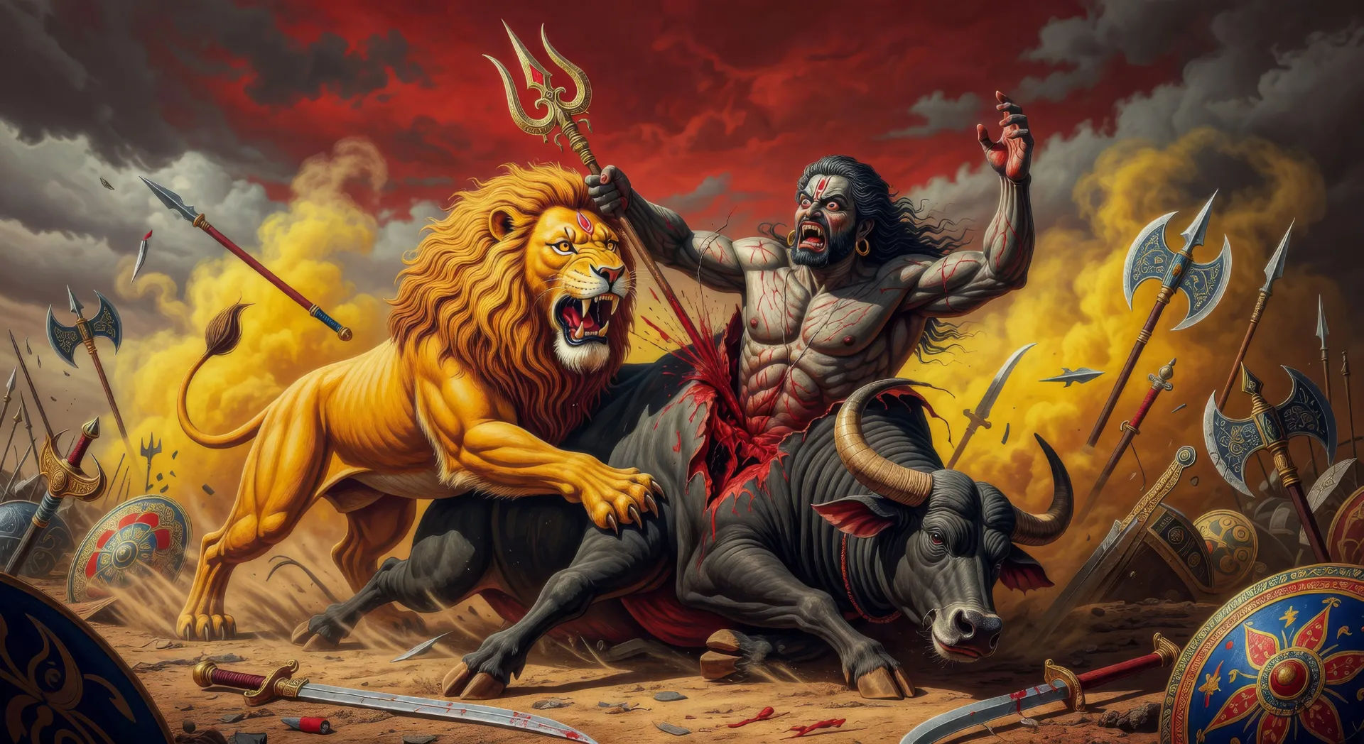 Durga slays Mahishasura