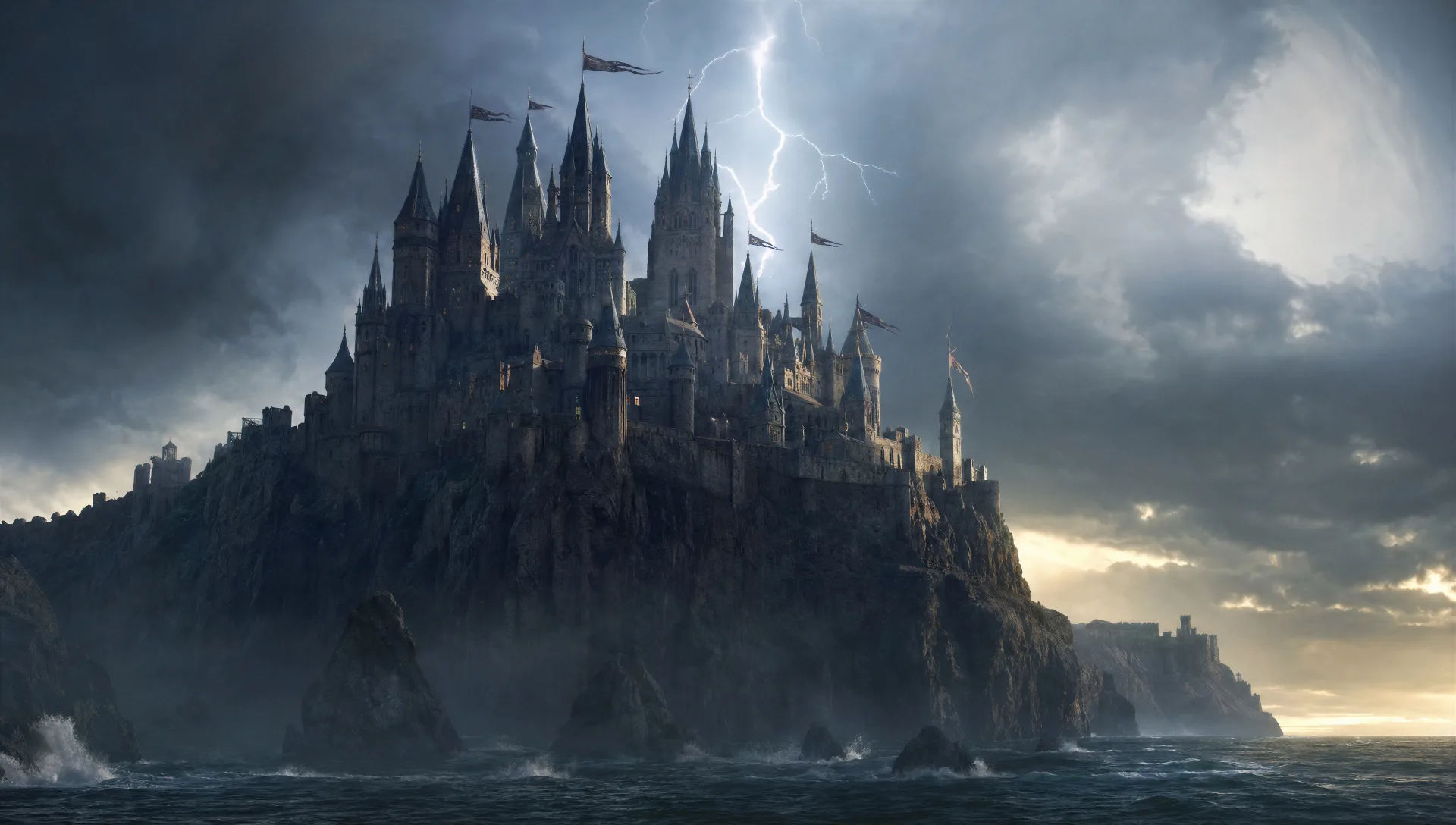Castle on a storm-lashed cliff