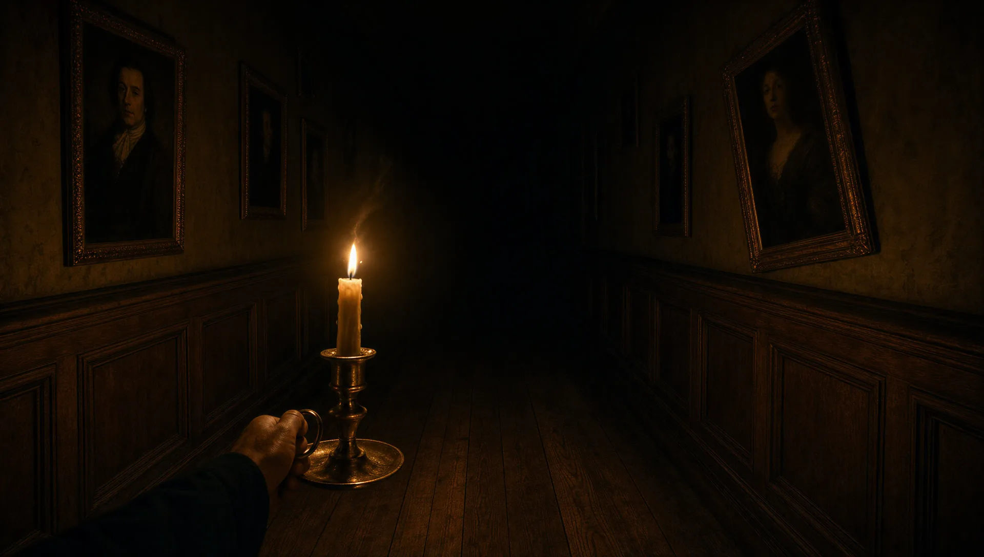 Brass candleholder in a Georgian manor corridor