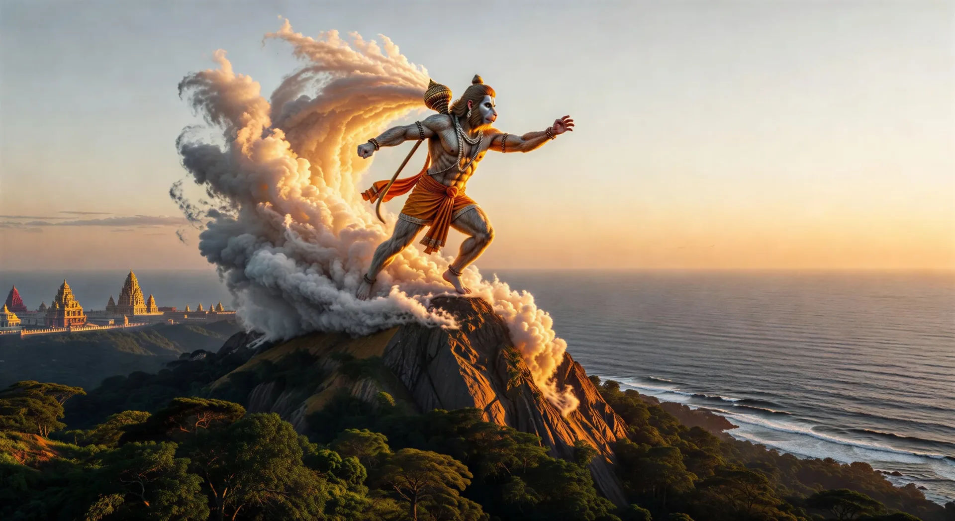 Hanuman leaps to Lanka from Mahendra peak