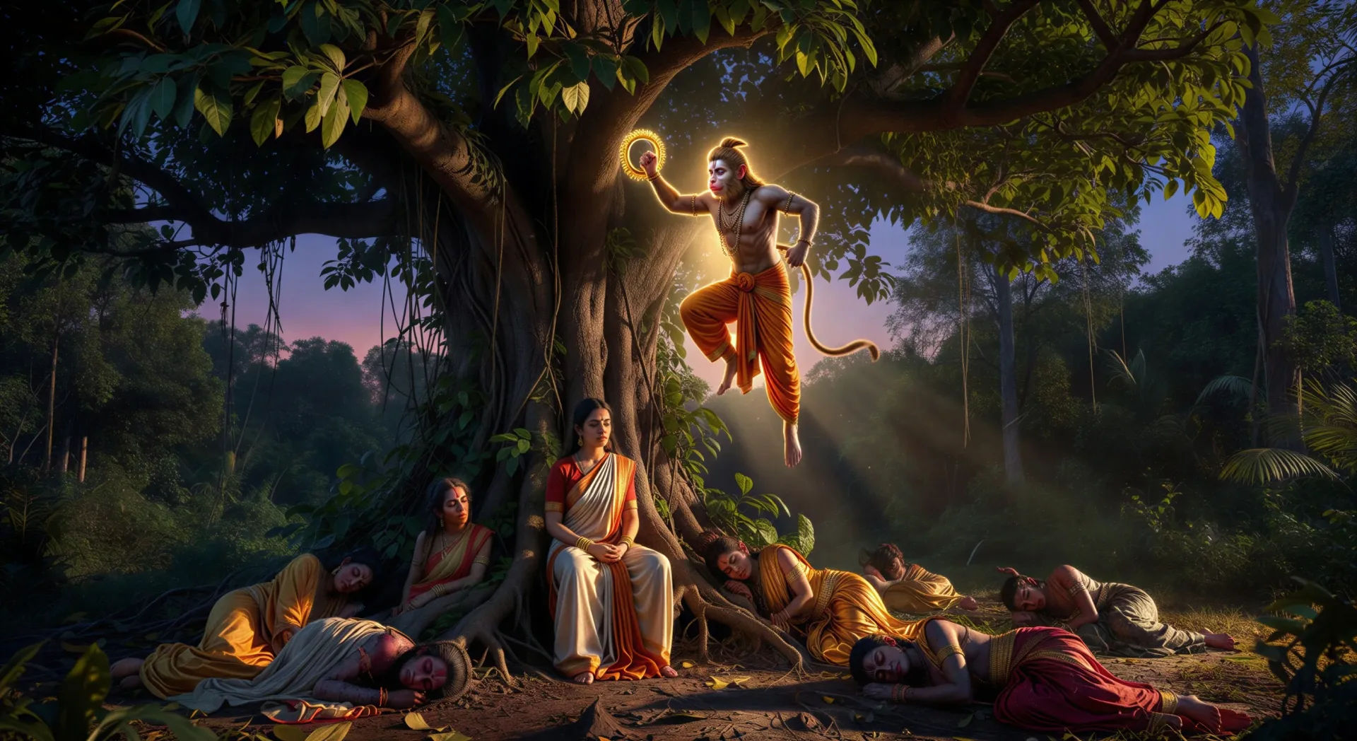 Hanuman finds Sita in the Ashoka grove