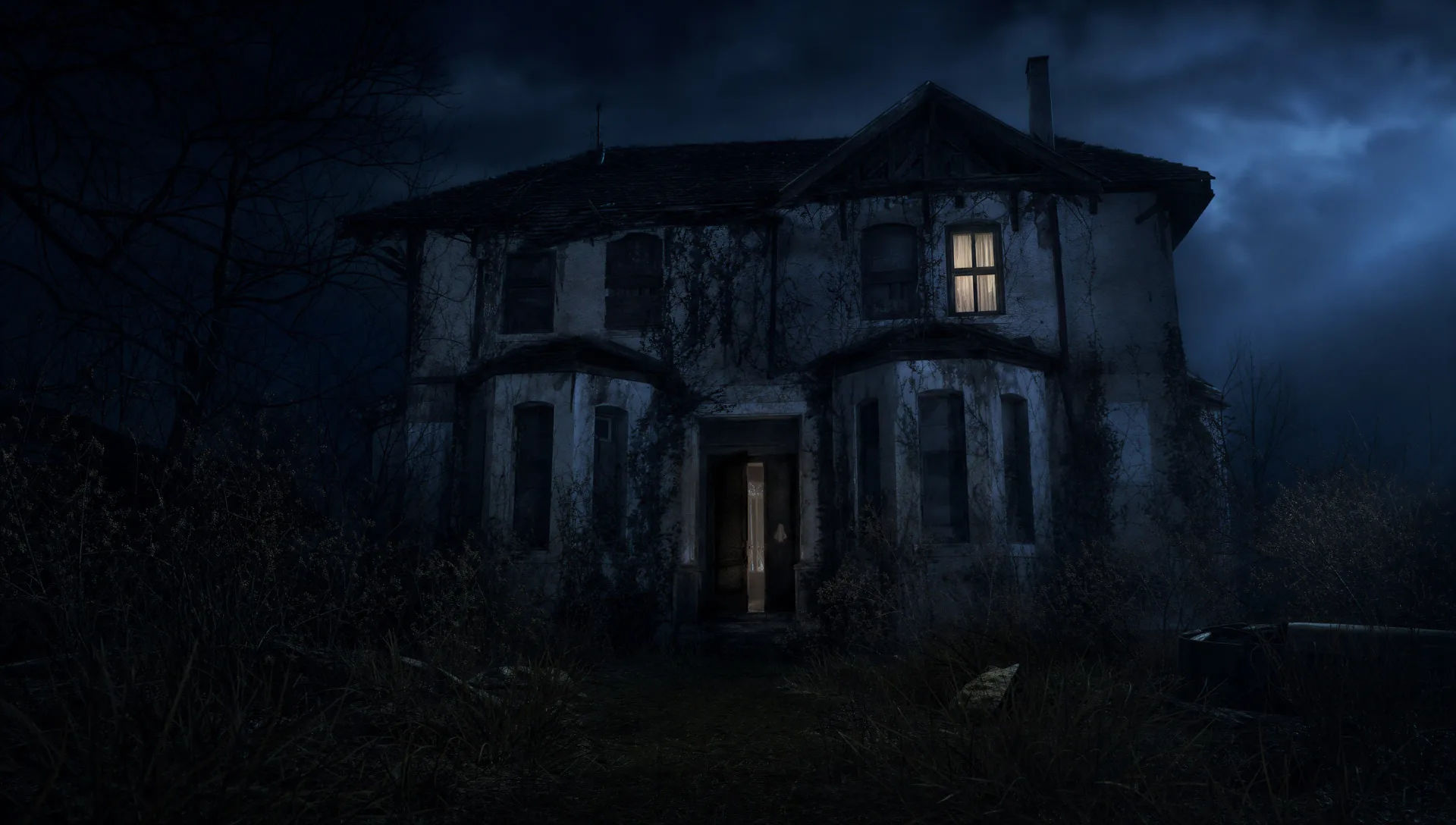 Abandoned house at night