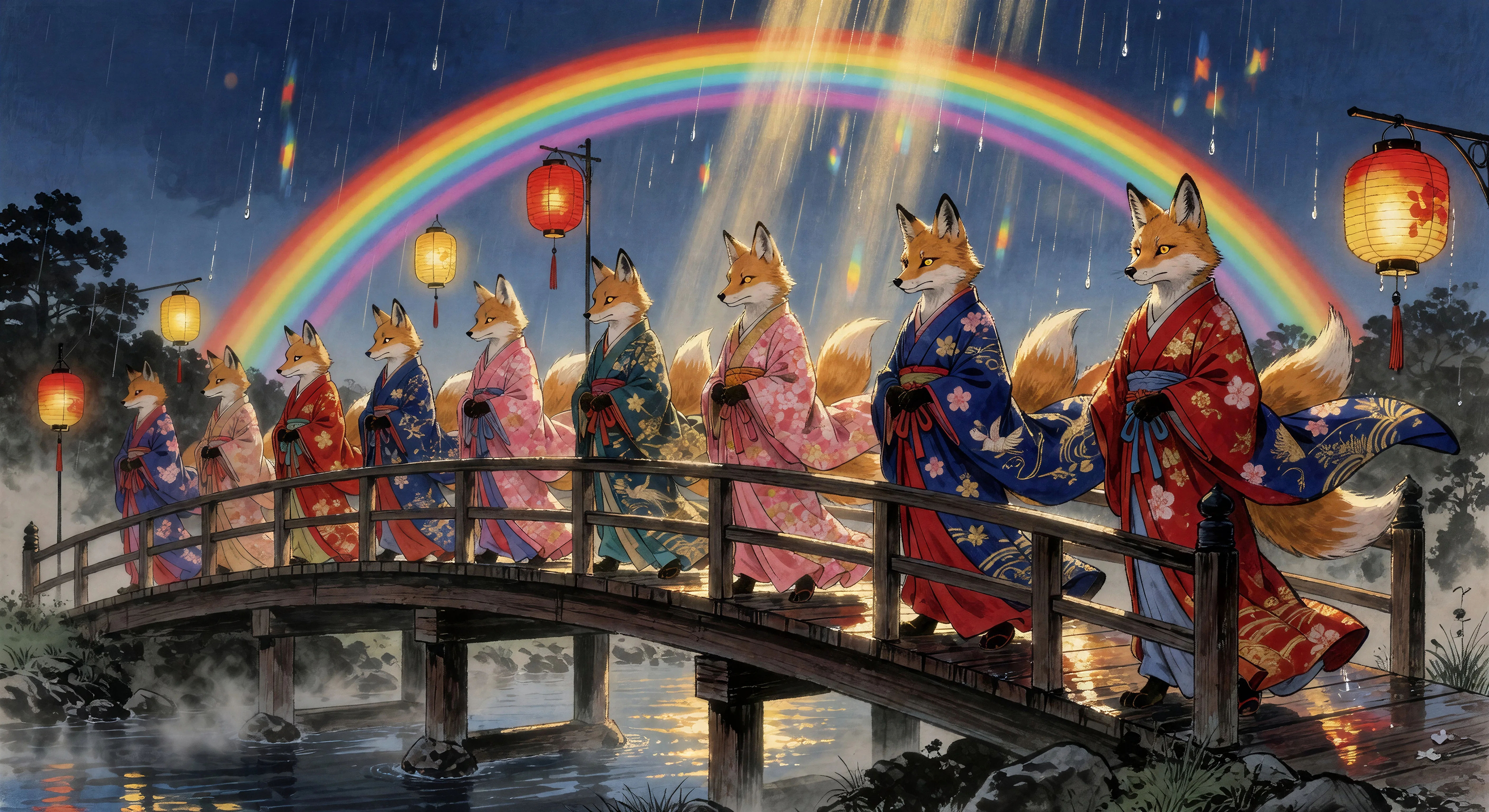 Fox wedding under the rainbow