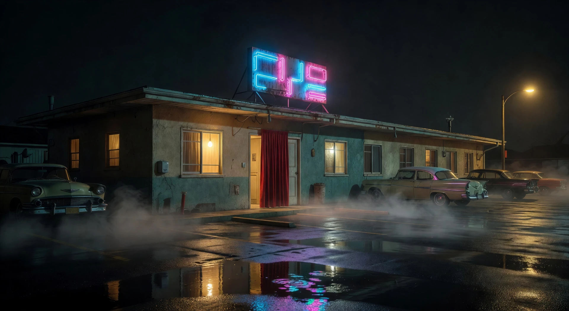 Neon-flicker motel sign