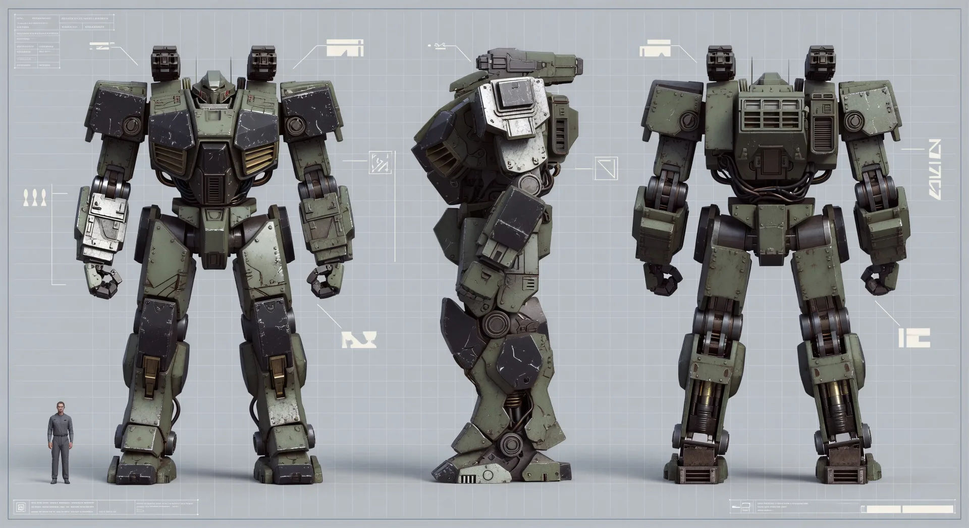 Three-view design sheet