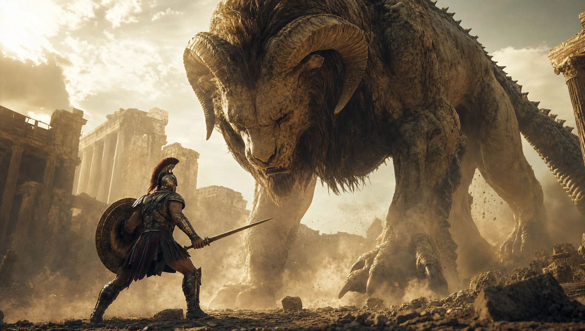 A hero against a great monster