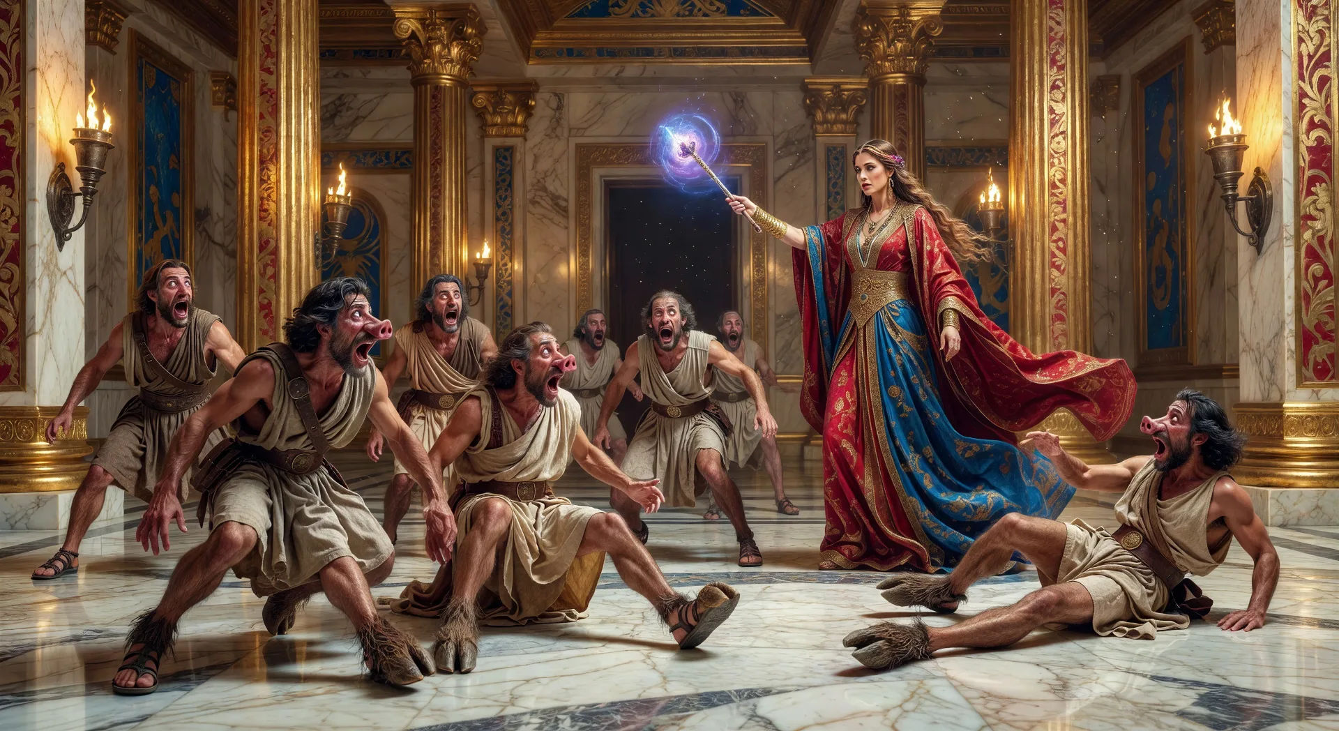 Circe transforms the men into swine