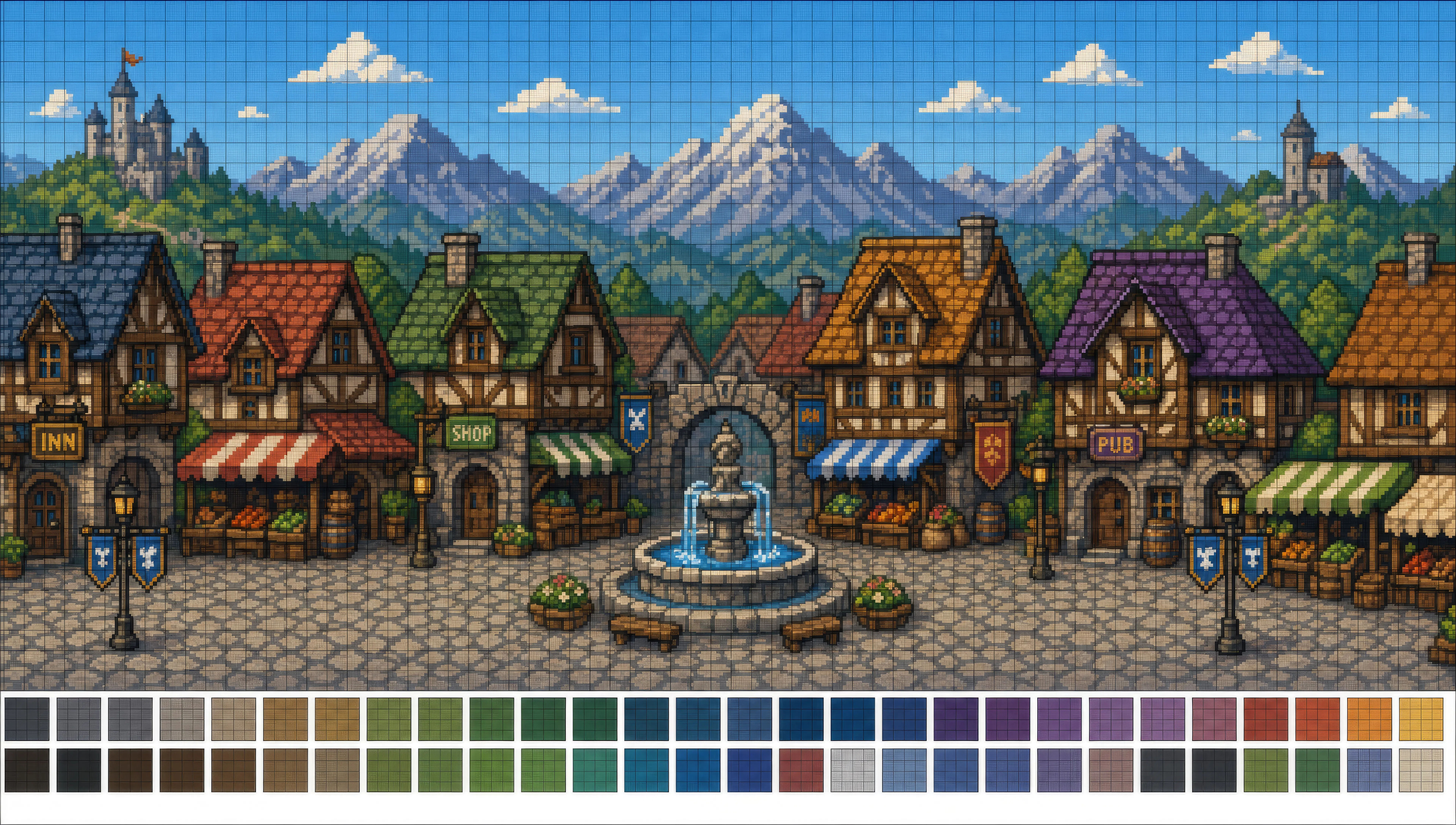 Side-on RPG town tile-set