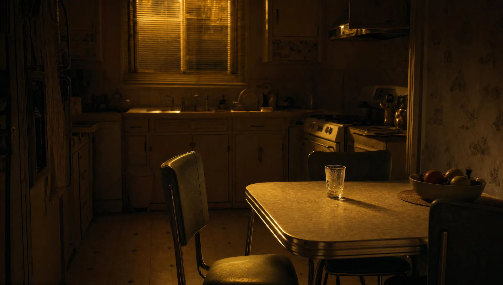 Sodium-vapour kitchen at 3am