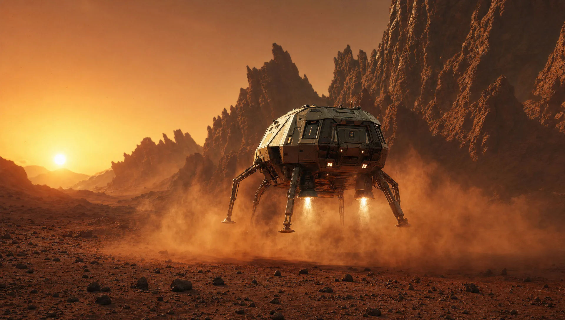 Lander on a red alien plain