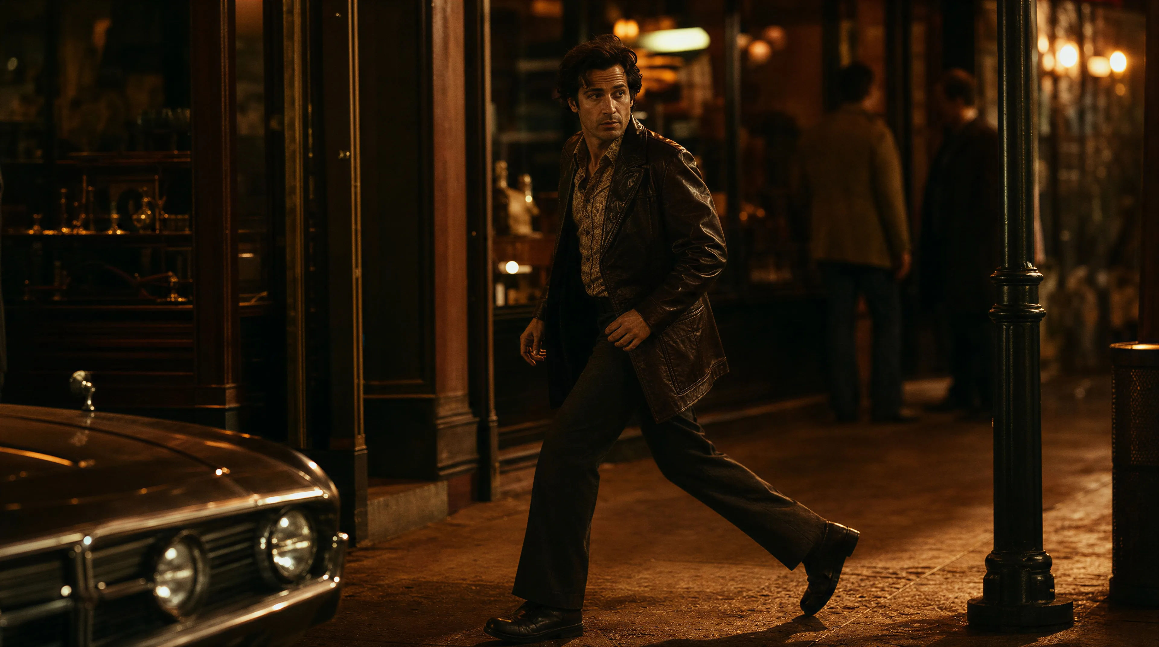 Freeze-frame on a man mid-stride