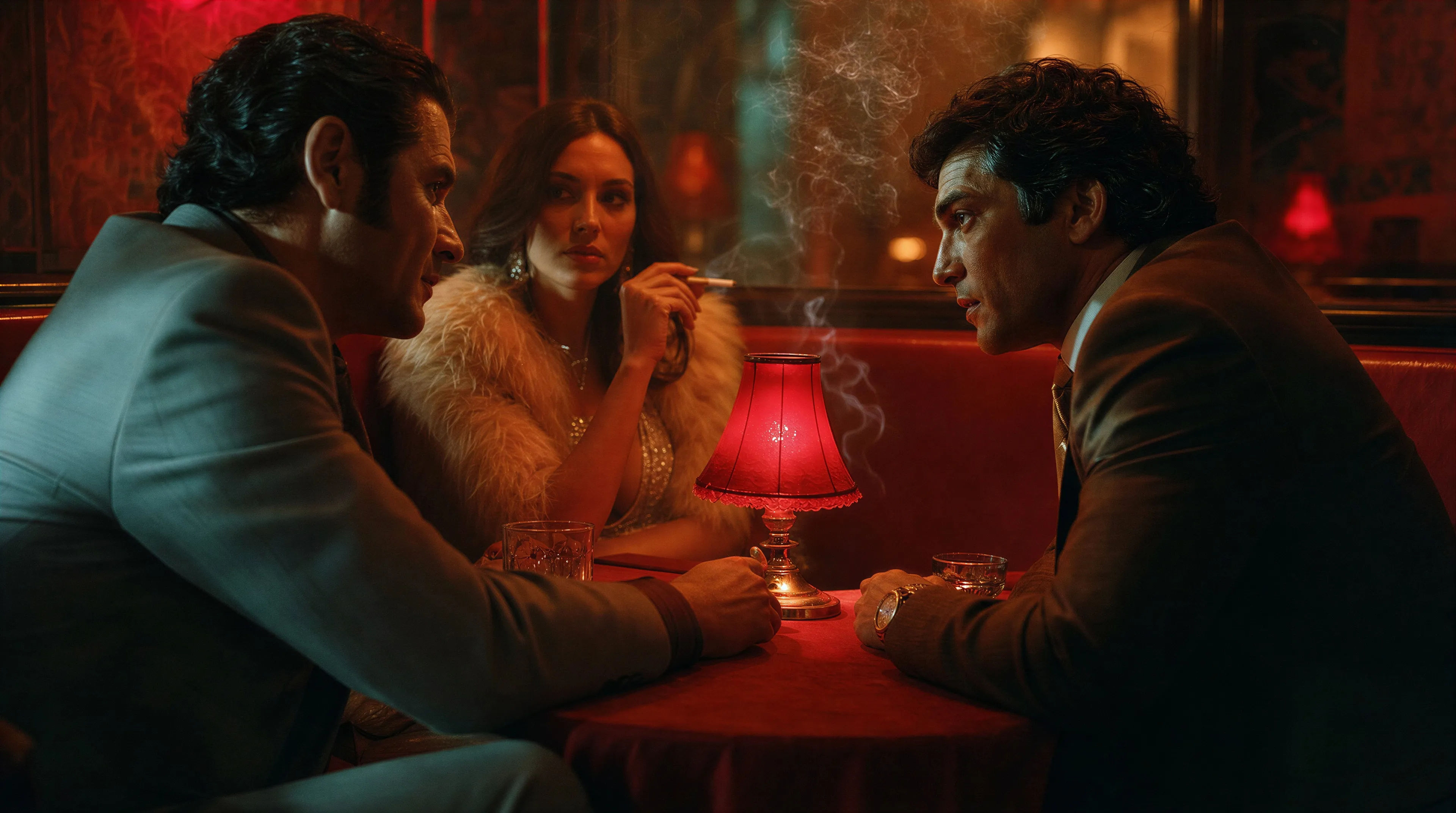 Red-lit nightclub booth