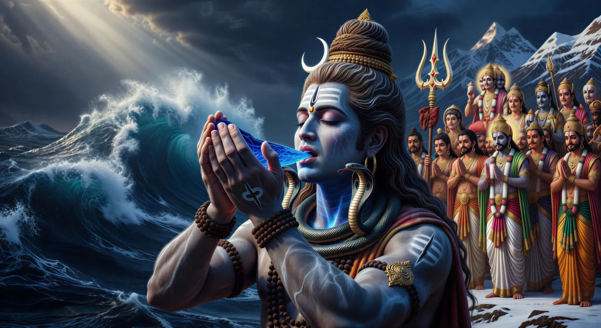 Shiva drinks the halahala poison