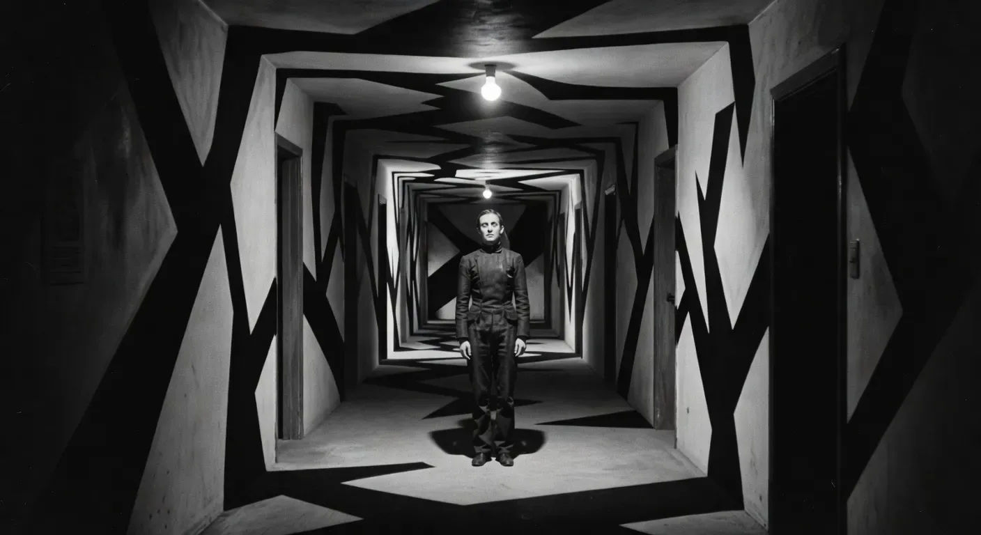 Caligari painted-shadow corridor