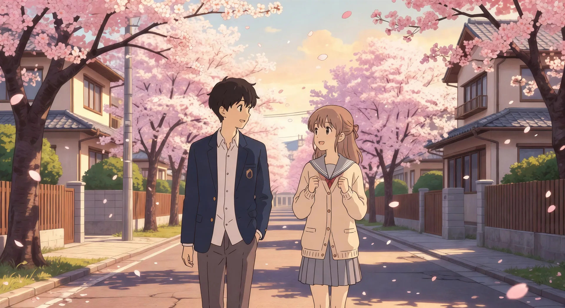 Sakura-lined neighborhood walk