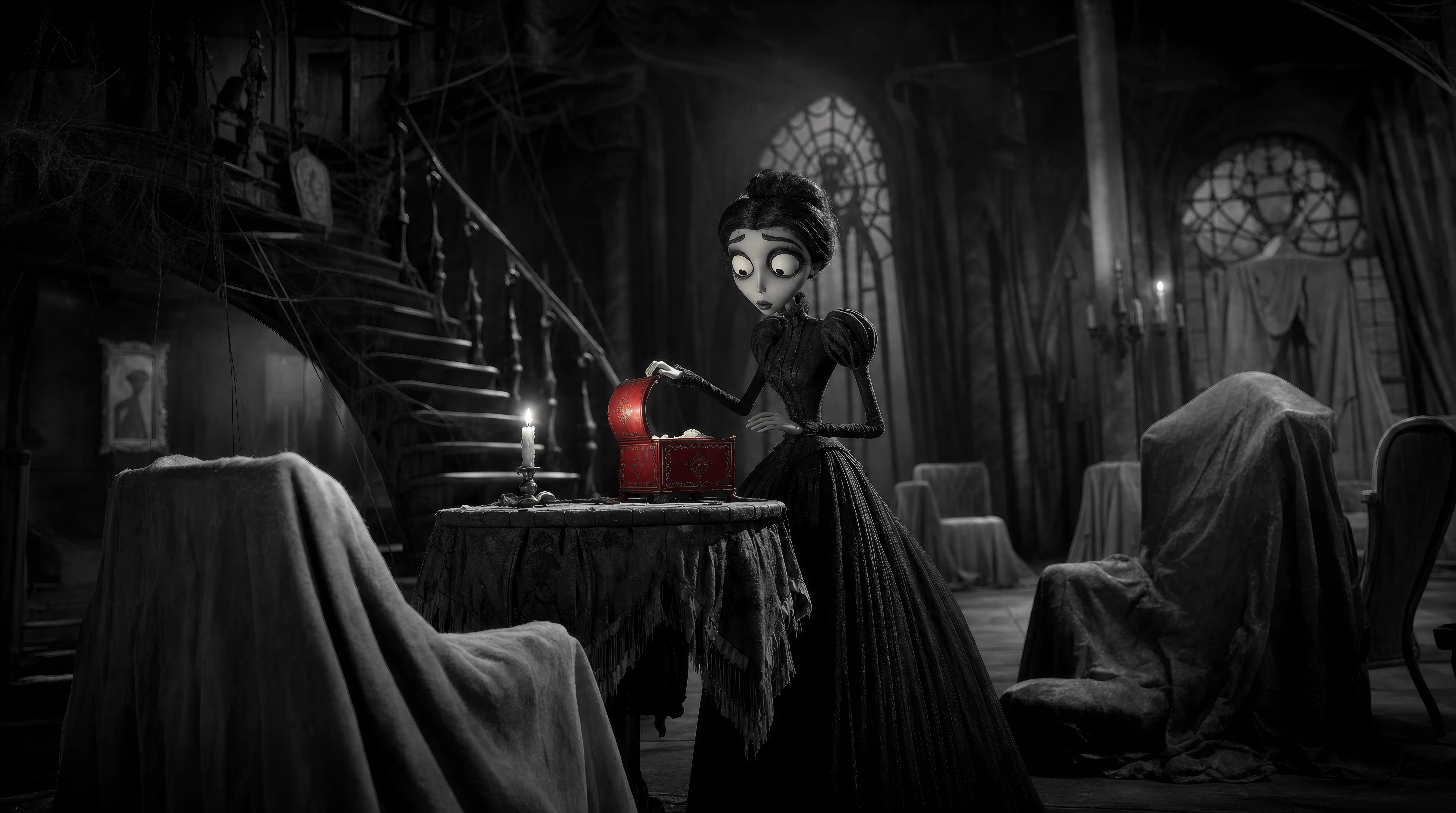 A candlelit gothic manor interior