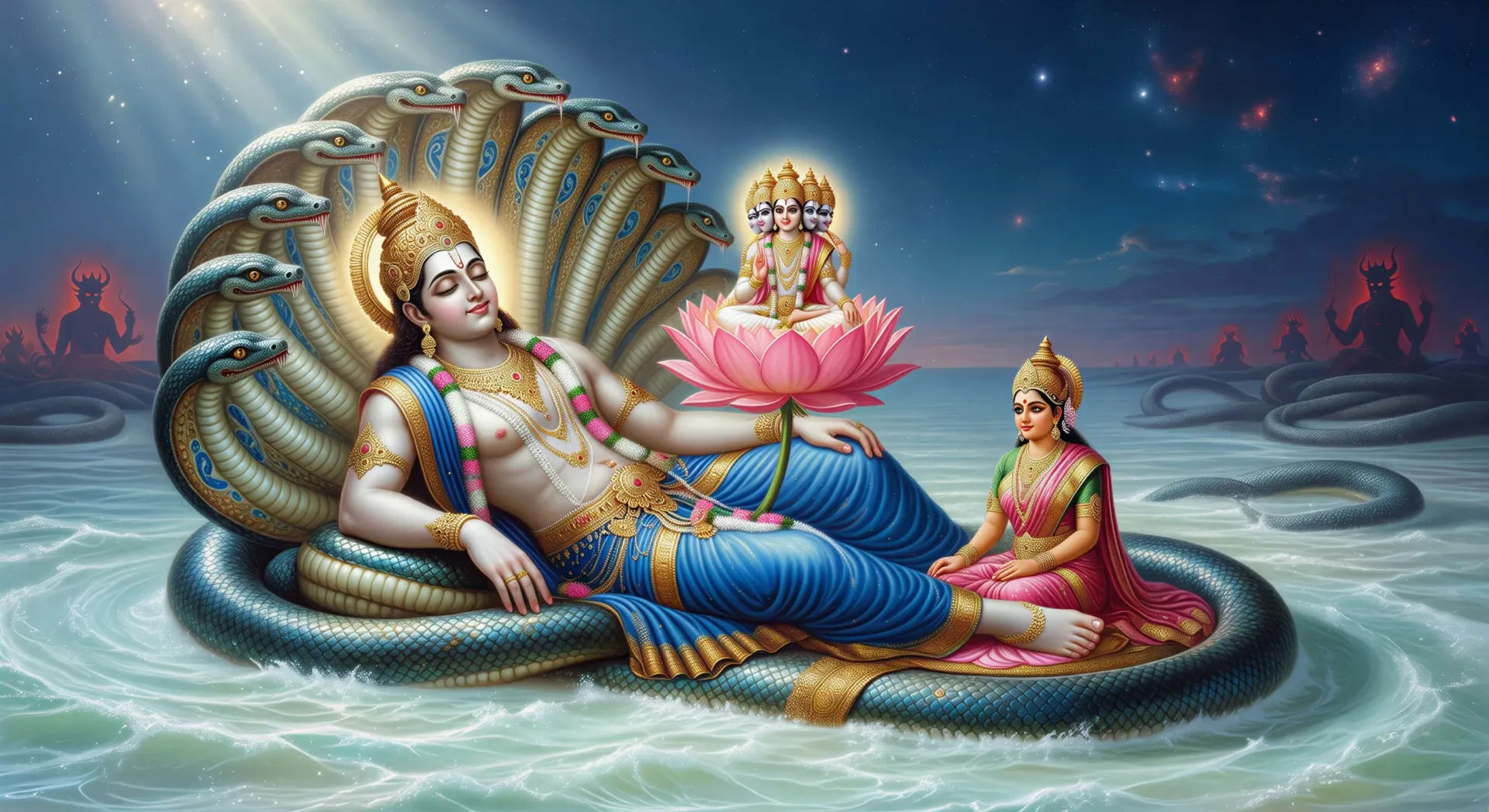 Vishnu reclines on Sheshanaga