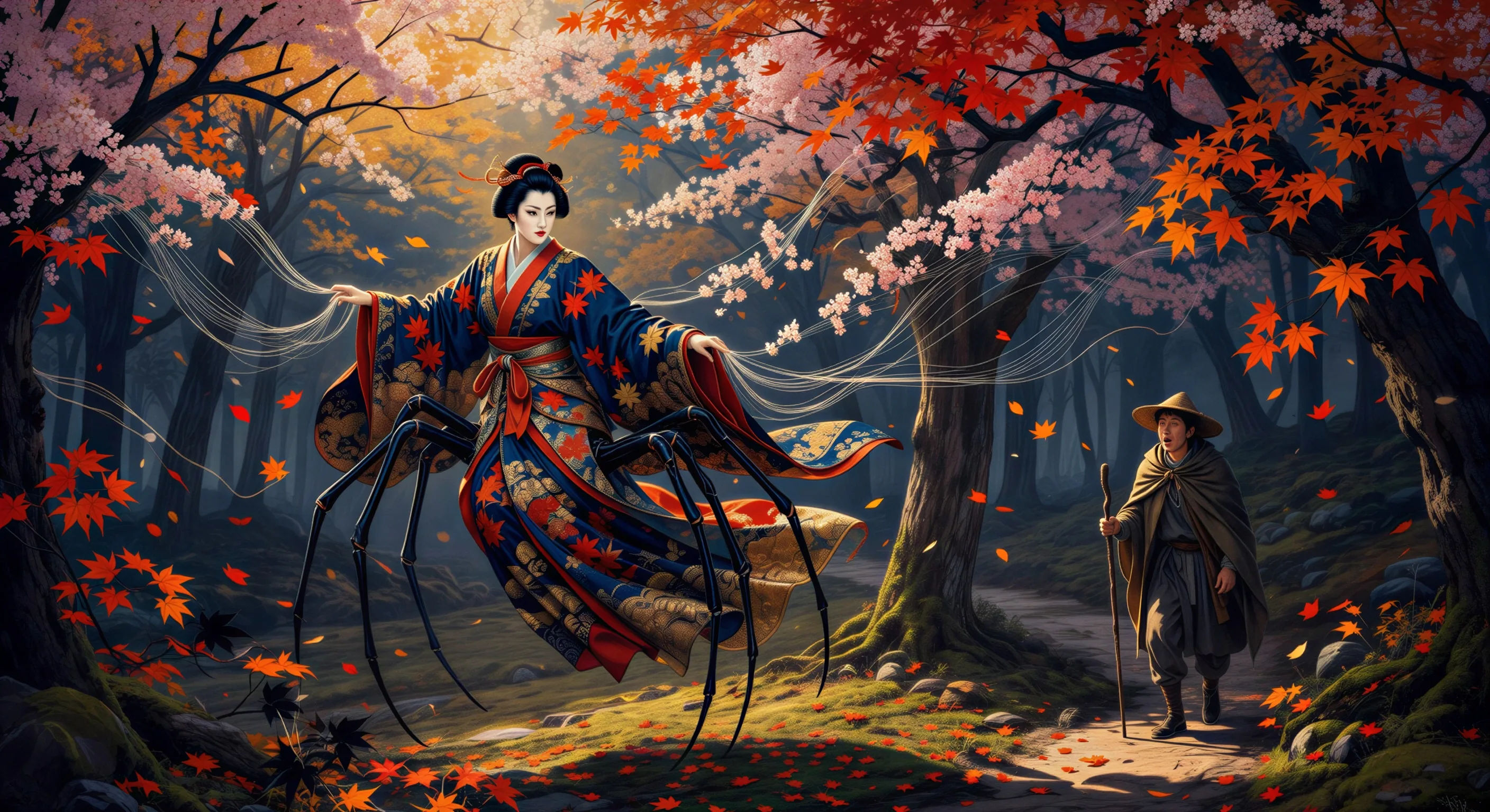 Jorogumo in the autumn forest