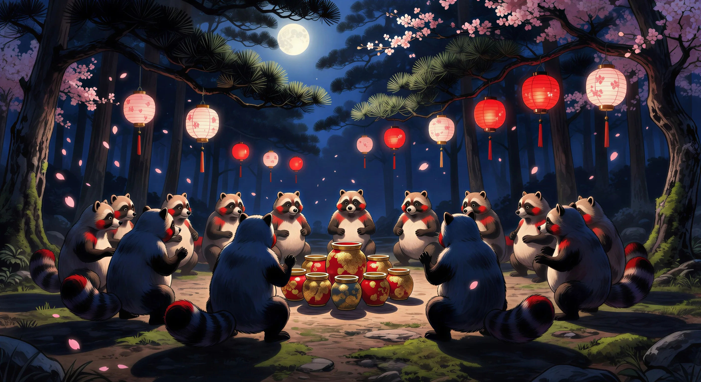 Tanuki festival under the moon