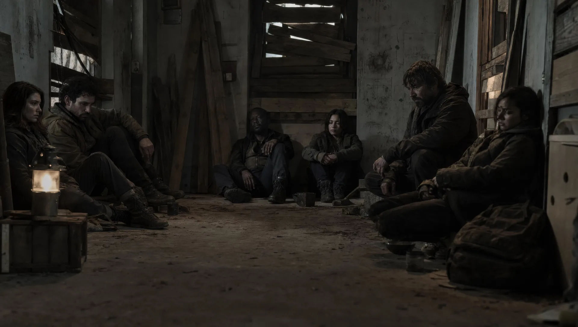 Barricaded shelter at night